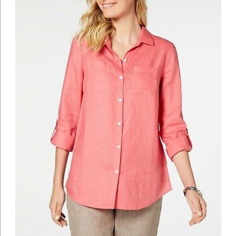 Coral button down blouse
